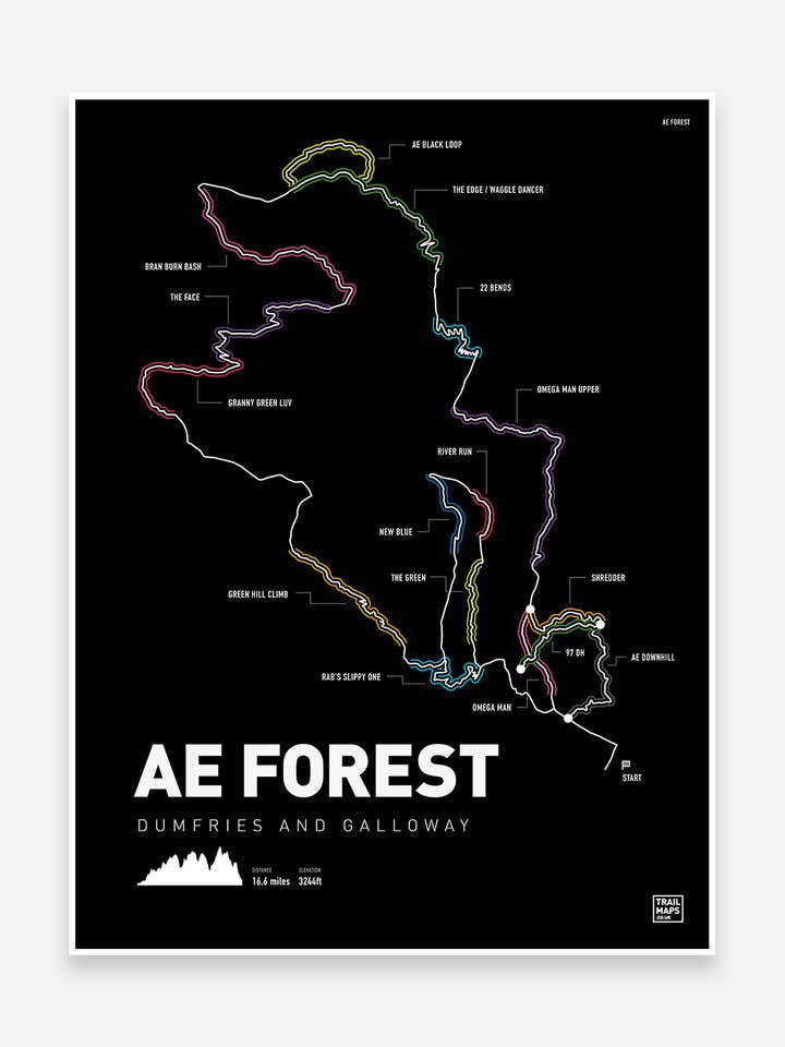 Ae Forest Mountainbike Trail Kunsttryk for engroshandel hos Trailmaps.com