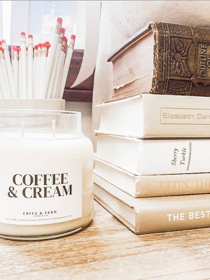 18 oz. Coffee & Cream Soy Candle for wholesale by Fritz & Fern Candle Co.