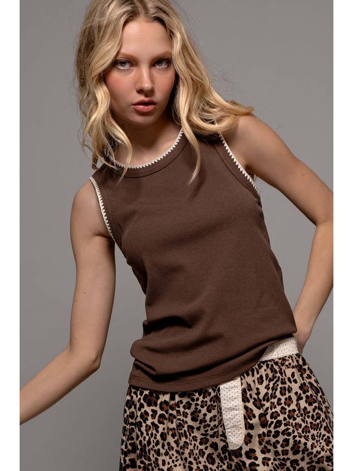 Urban Daizy - Wholesale Tank Top - Women's - Contrast Trim Ribbed Minimalist Statement Tank Top15