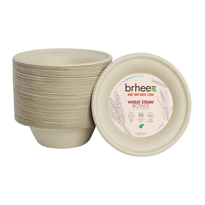 Natural Bagasse Fiber 12 oz Bowls - 100% Natural - (Pack of 60) for wholesale by Brheez