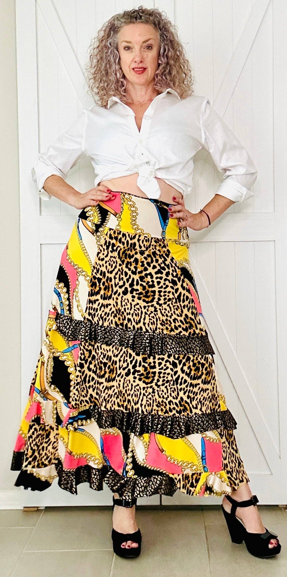 Aerial Clothing sRQ - Wholesale Skirt - Women's - Wild Side Patchwork Flounced Maxi Skirt1