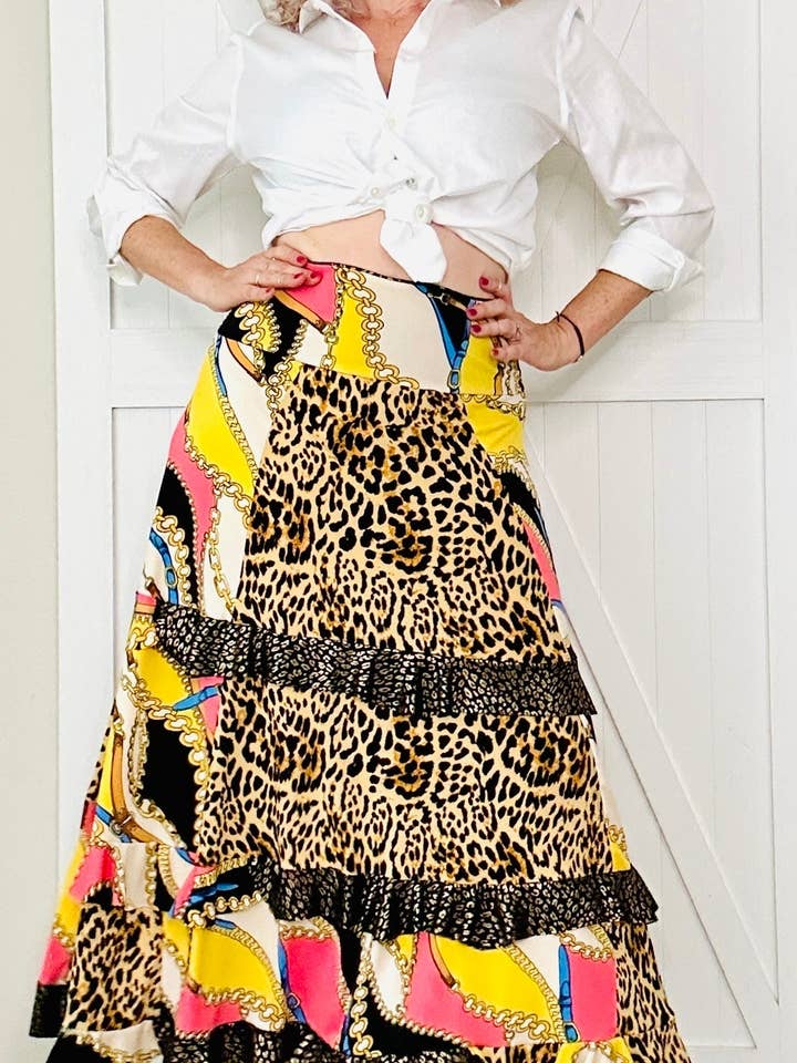 Aerial Clothing sRQ - Wholesale Skirt - Women's - Wild Side Patchwork Flounced Maxi Skirt1