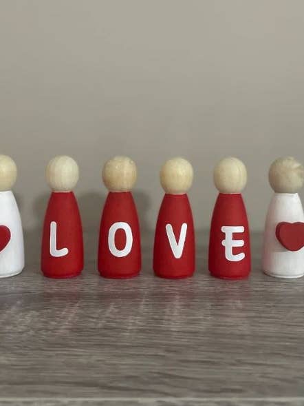 Love Peg doll decor set for wholesale by The Little Bit Personal Co