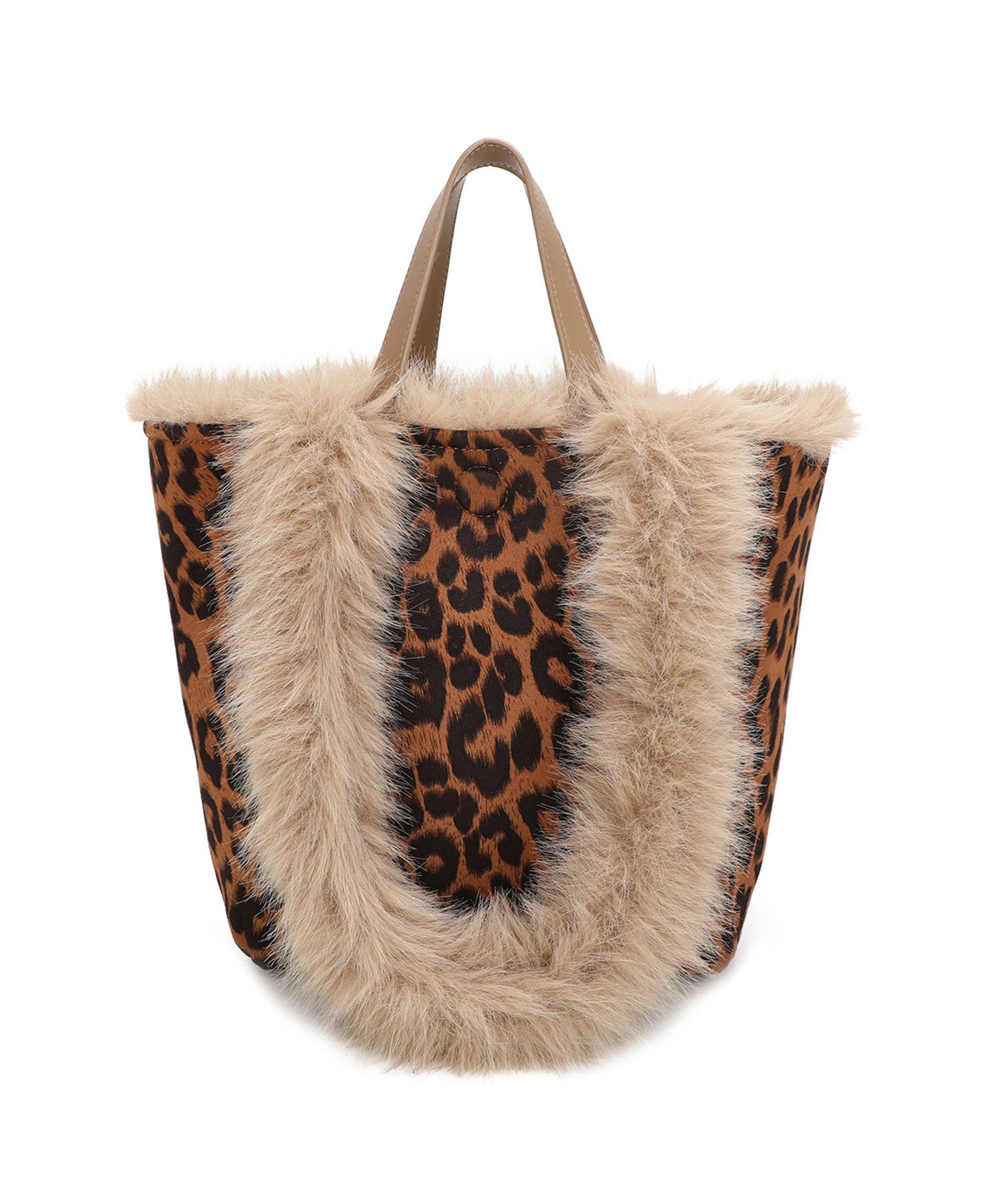 Ellas Trading – wholesale Bärkasse - Dam – Vändbar axelväska i leopardmönstrad fuskpäls med glitter12