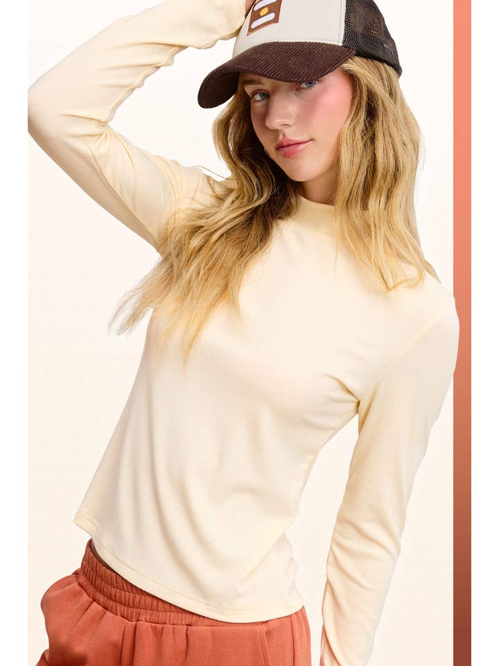 La Miel - Wholesale Knit Top - Women's - MCT7699-Stretchy Ribbed Long Sleeve Mock Neck Basic Top7