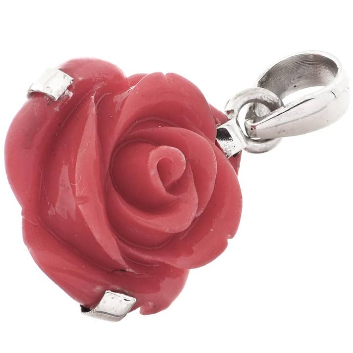 Pendentif rose en argent sterling 925 ton corail rouge, 3,2 cm pour la vente par FifiRose