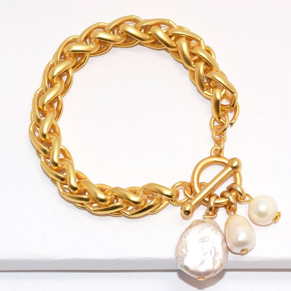 Bracelet Karine Sultan white Pearl in Hammered Silver Chain FREE SHIPPING in U.S 