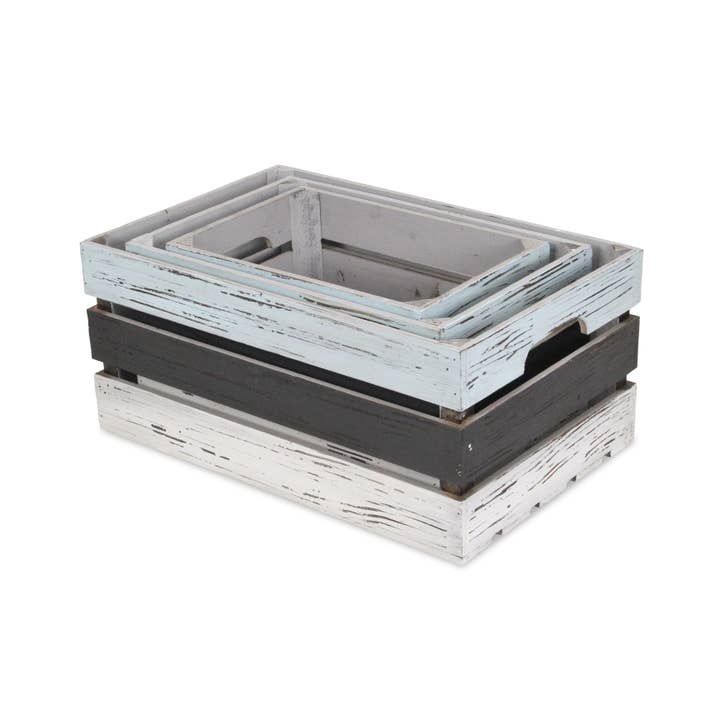 Cheungs Home Decor - Wholesale Decorative Box - Feliciana Set of 3 Rectangular Wood Slat Crates - Multicolor6