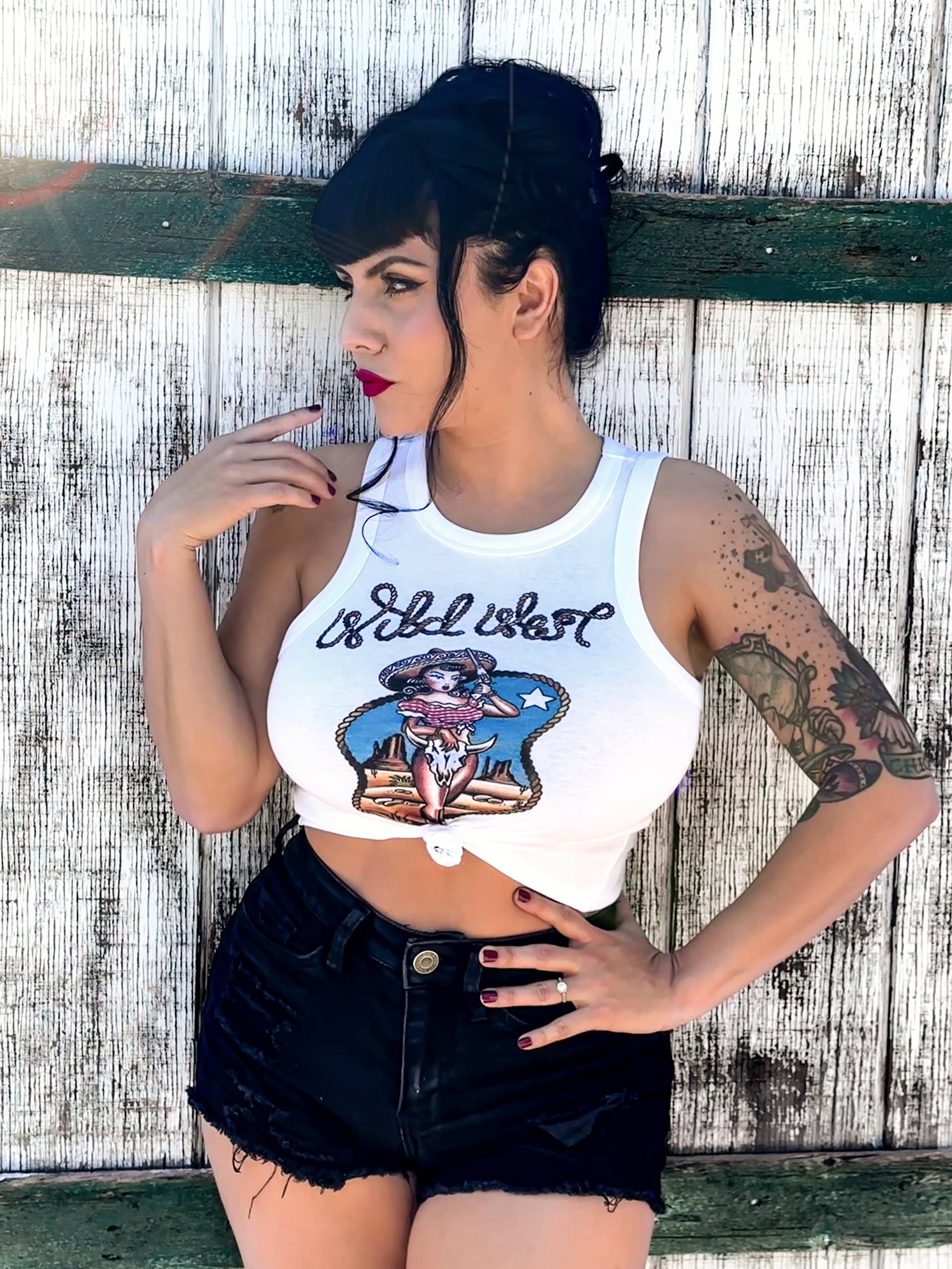 Mischief Made – wholesale Tank top – Women′s – Wild West Rib Racer Tank in White3