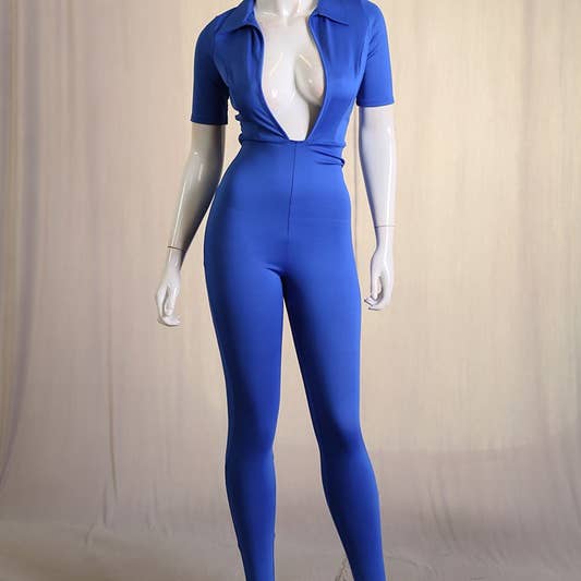 J5409 Catsuit met diepe V-hals en korte mouwen voor wholesale door Uptown Apparel