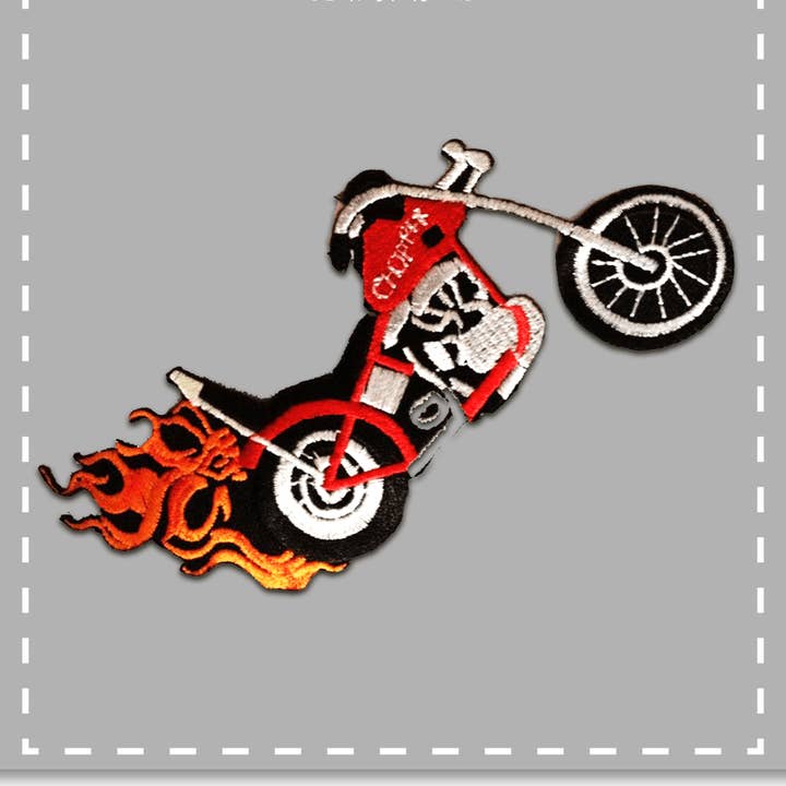 Iron-on patch - motorcycle biker red for wholesale on Faire1