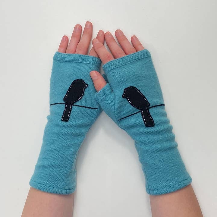 Fingerless Cashmere Gloves-Bird on Wire for wholesale by Sardine Clothing Co.
