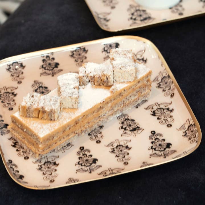 Enamel metal tray Hoya 16x16, gold border for wholesale by Maison Lilo