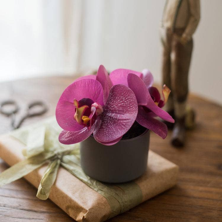 Rustic Reach - Wholesale Artificial Flowers - Potted Flower Mini Real Touch Potted Orchid in Purple
