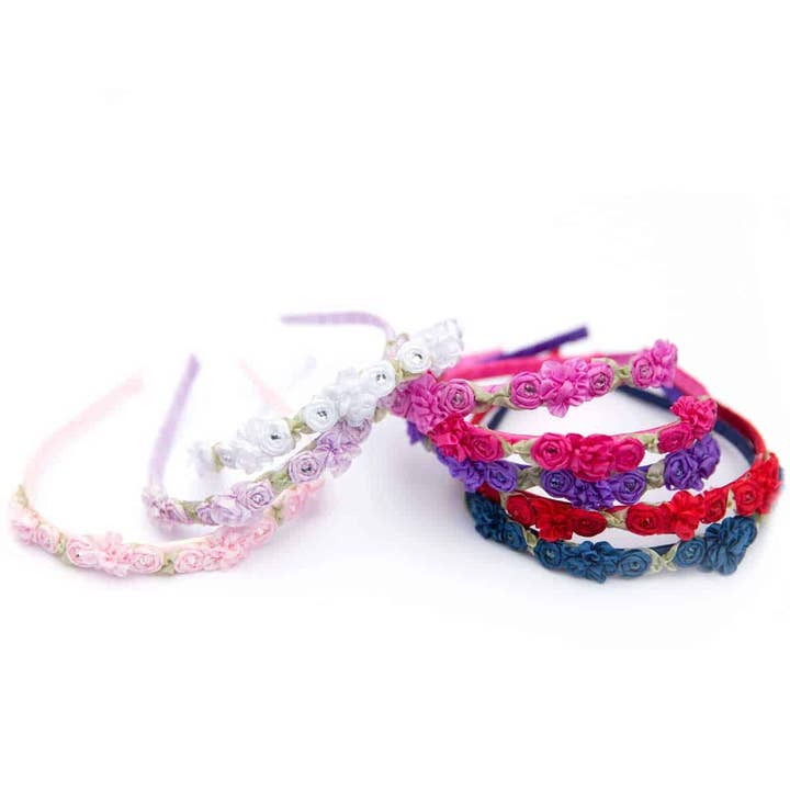 Söt blomma och strass Satäng Pannband för wholesale av Bows Etc.