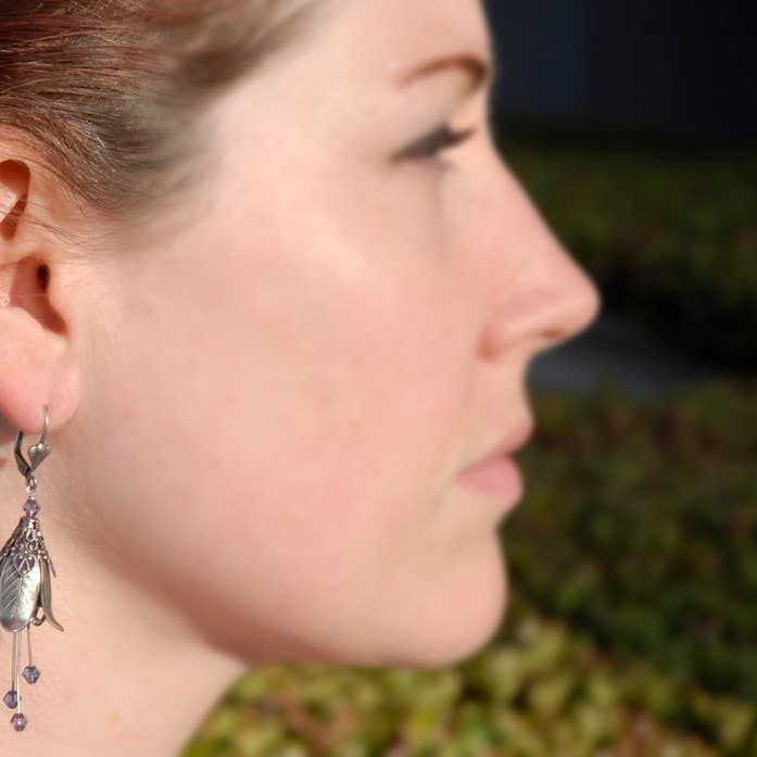 NoMonet - Wholesale Dangle Earrings - Flower Fairy: Painted Mystic Lily Flower Earrings w Crystals