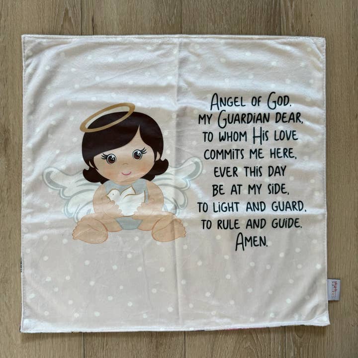18" Angel of God Ultra Soft Lovey Blanket. Baby Prayer Mini Blanket. Angel of God Lovie Blanket. Baptism Gift. Catholic Baby Gift. (Copy) for wholesale by Meyer Market Designs