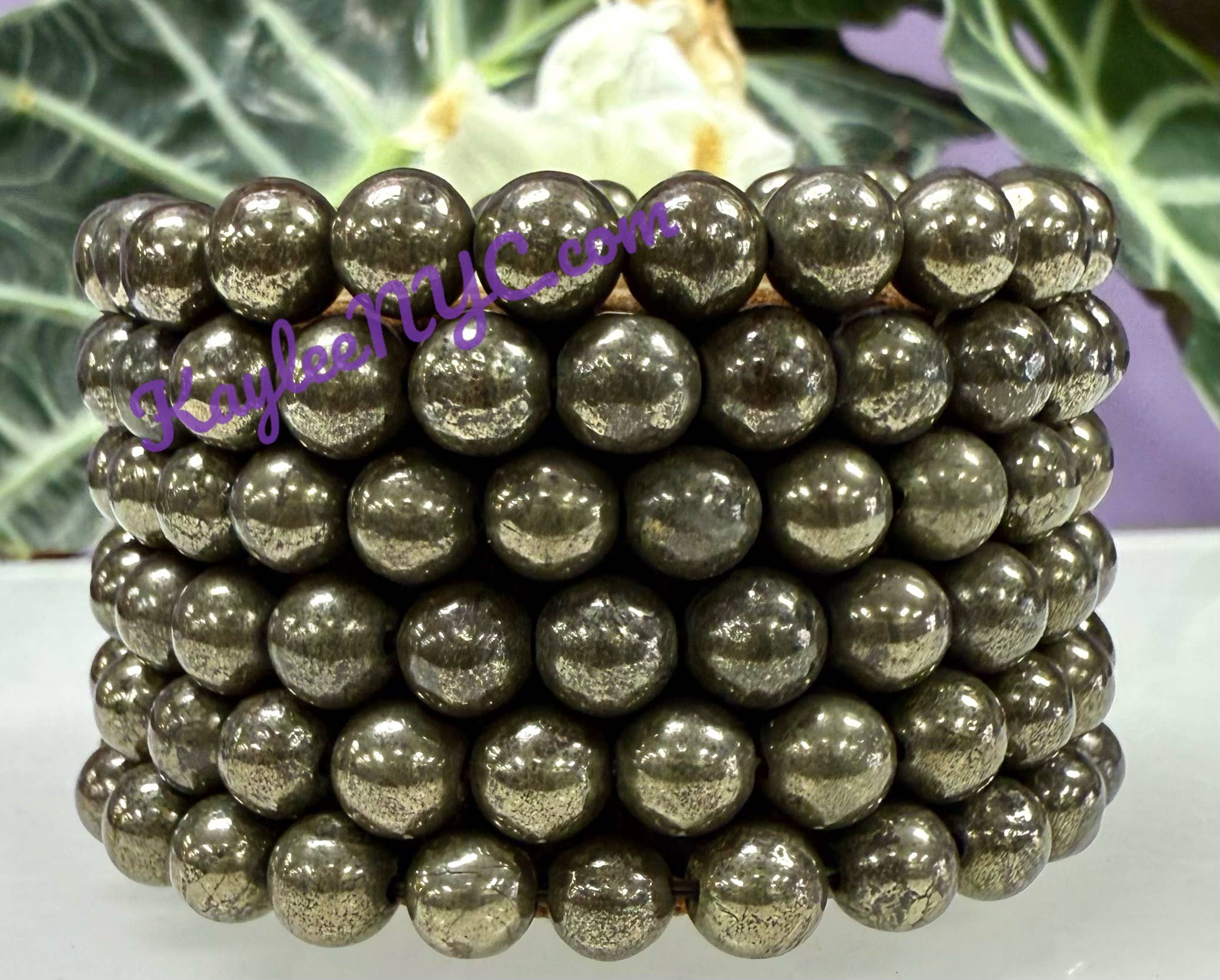 KayleeNYC - Wholesale Beaded Bracelet - Natural Pyrite 8mm 7.5” Crystal Healing Stretch Bracelet1