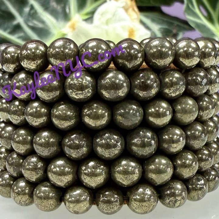 KayleeNYC - Wholesale Beaded Bracelet - Natural Pyrite 8mm 7.5” Crystal Healing Stretch Bracelet1