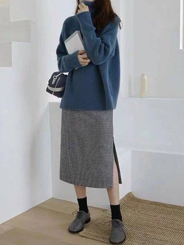 StyleGalX – wholesale Tunikatröja - Dam – Avslappnade lösa långa ärmar Enfärgade tröjor med hög hals5