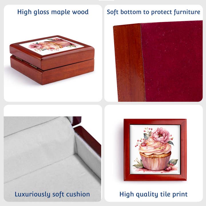 3dRose - Wholesale Jewellery box/organiser - 3dRose, Pretty Floral Pink Valentine Cupcake Illustration, Jewelry Box6