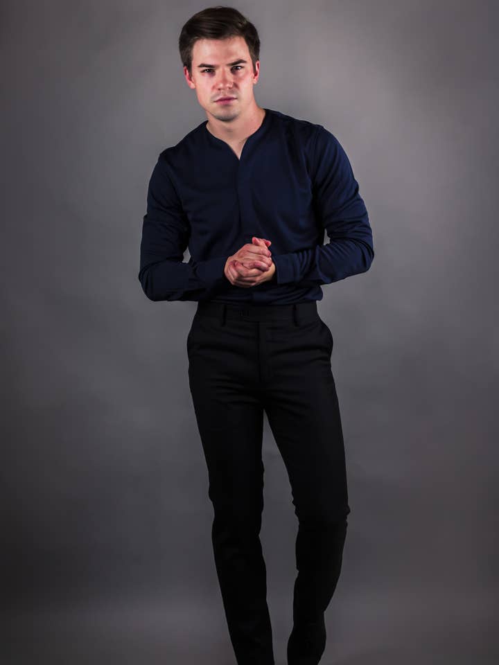 2.0 Collarless Future Button-Up - Navy (Recycled) for wholesale by Cheegs