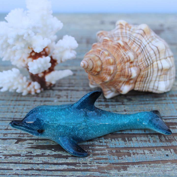 California Seashell Company - Wholesale Decorative Figurine - Mini Blue Dolphin 4" Resin Figurine