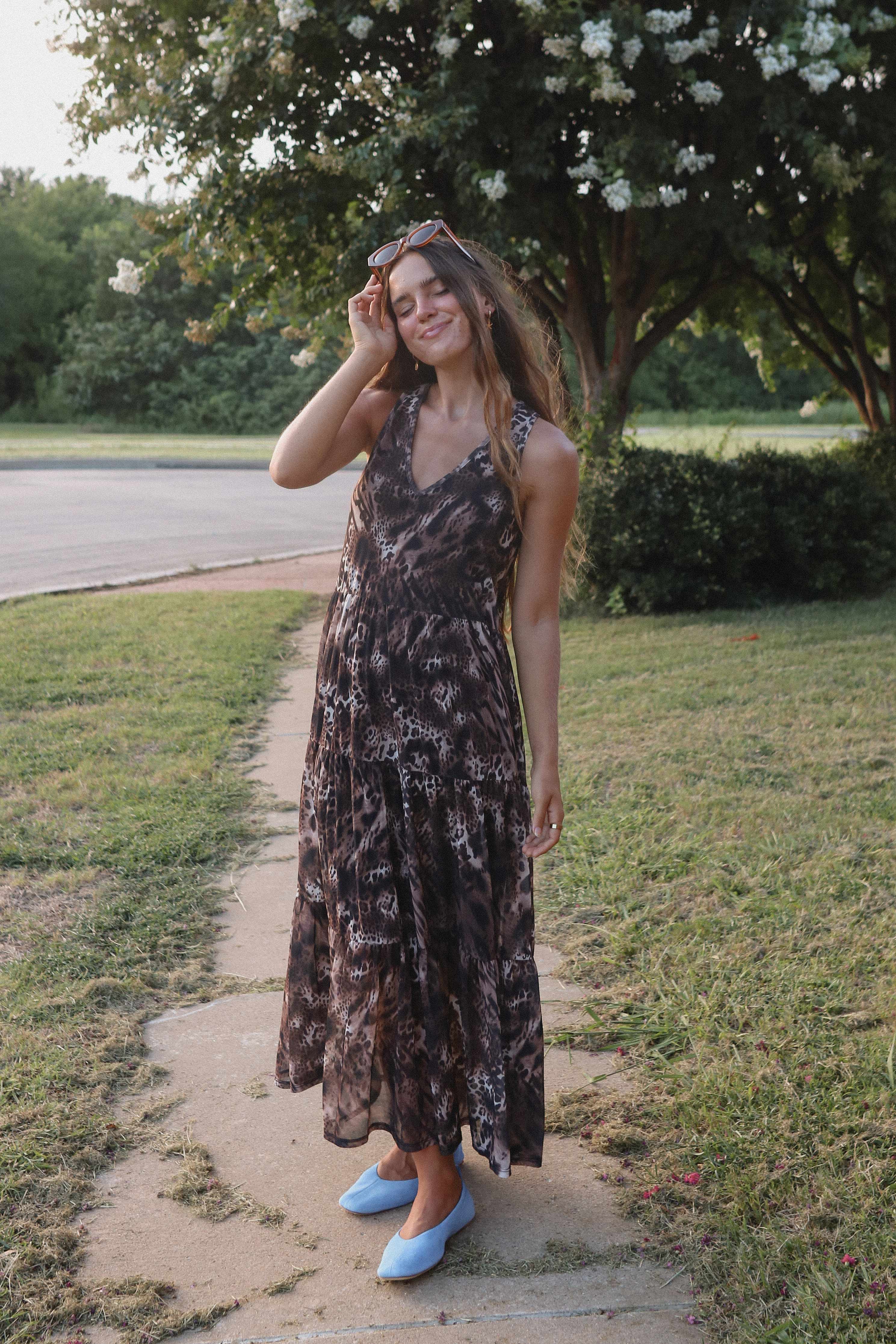 Leopard Brun ISD1099MESH Marina Mesh Dyreprint Kjole for engroshandel på Faire2