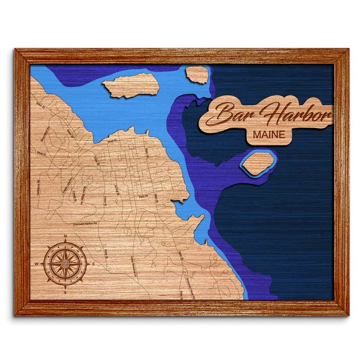 Arte da parete con mappa di profondità personalizzata di Bar Harbor, Maine per la vendita all'ingrosso da parte di Premier Gifts and More