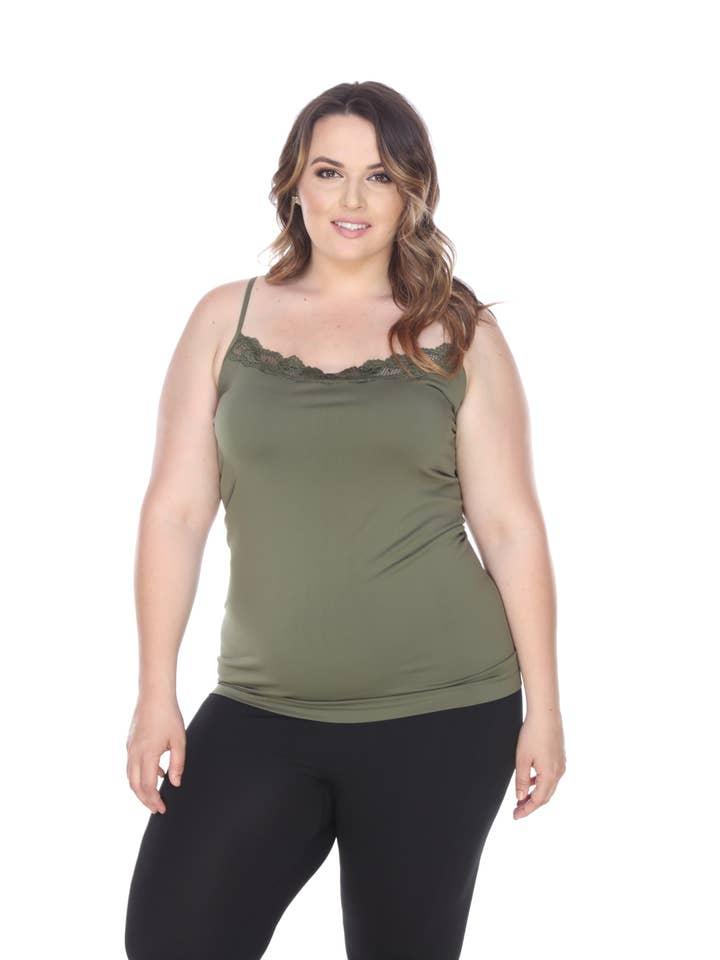 WHITE MARK – Tops – Mulher por atacado – Camiseta regata com acabamento em renda - tamanho grande3