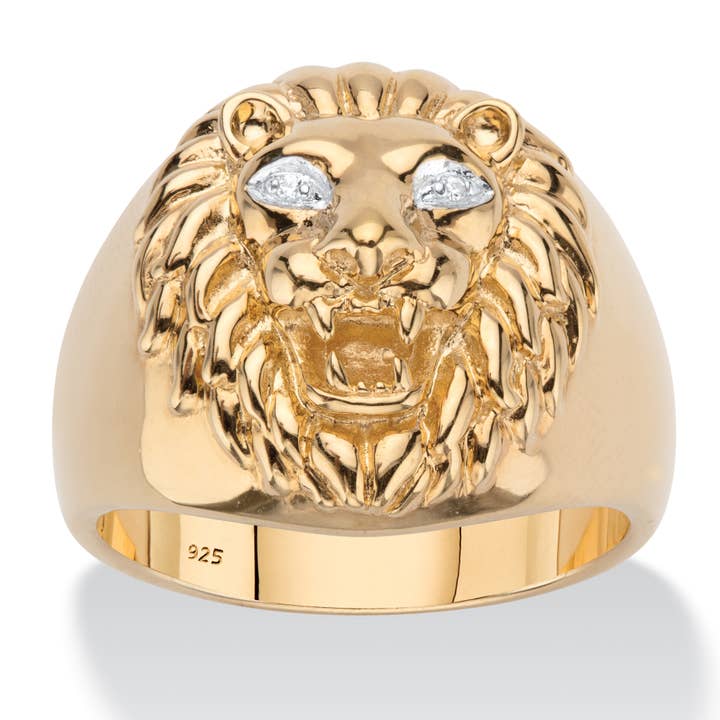 Men's Diamond Accent Lion Head Ring in Gold-plated Silver for wholesale by PalmBeach Jewelry
