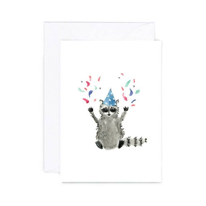Almeida Illustrations - Wholesale Birthday Card - Mini Card - Raccoon Party Enclosure Card2