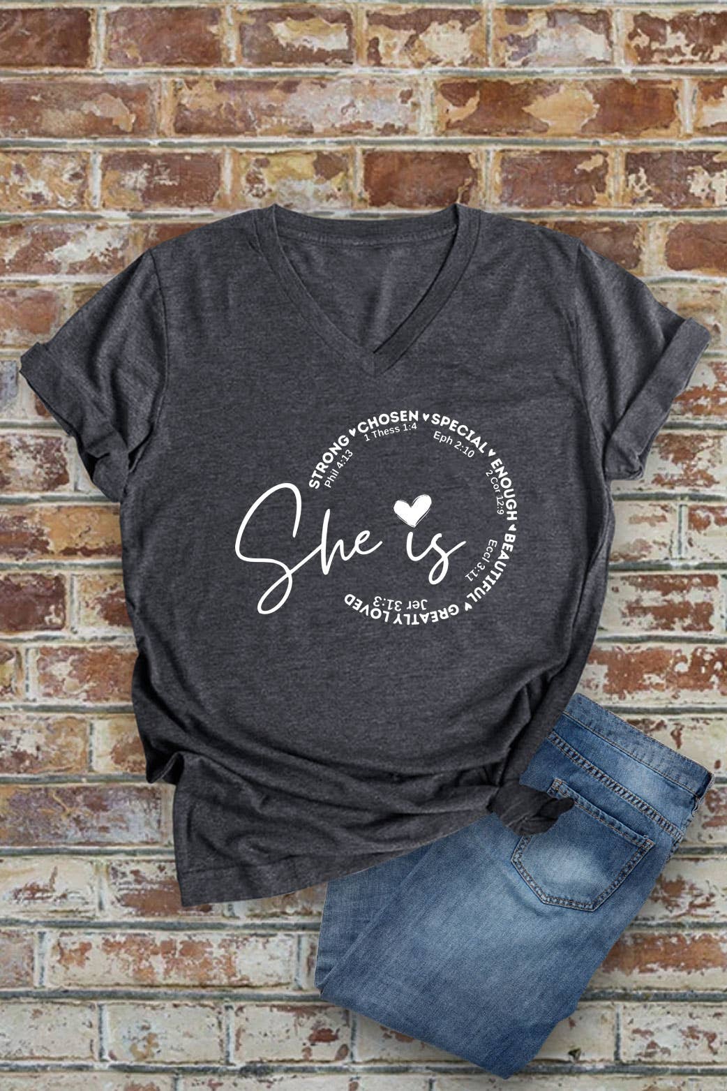 Top Avenue - Wholesale Screen Printed T-Shirt - Women's - She Is Strong Chosen Special, Unisex V-Neck T-Shirt9