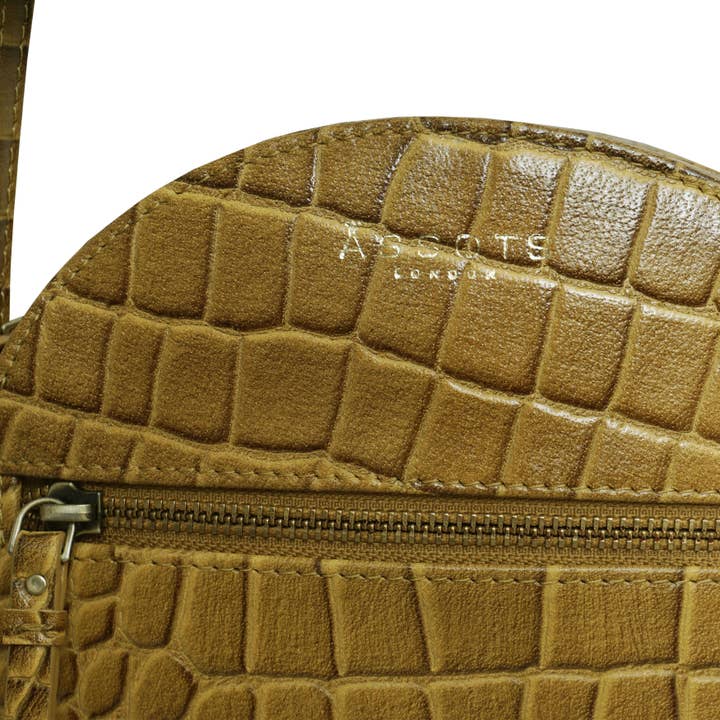 Assots London - Vente Sac à bandoulière – femme - Sac à bandoulière rond en cuir croco moutarde « Jane »2
