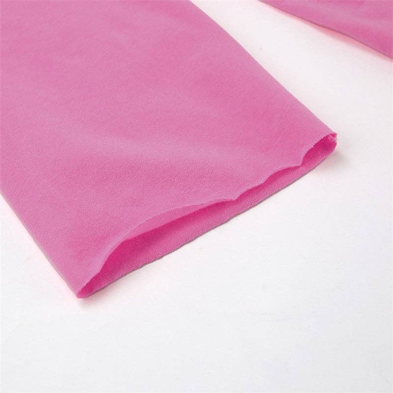 CANDY PINK Solid Color Loose Round Neck Long Sleeve Tshirt for wholesale on Faire9
