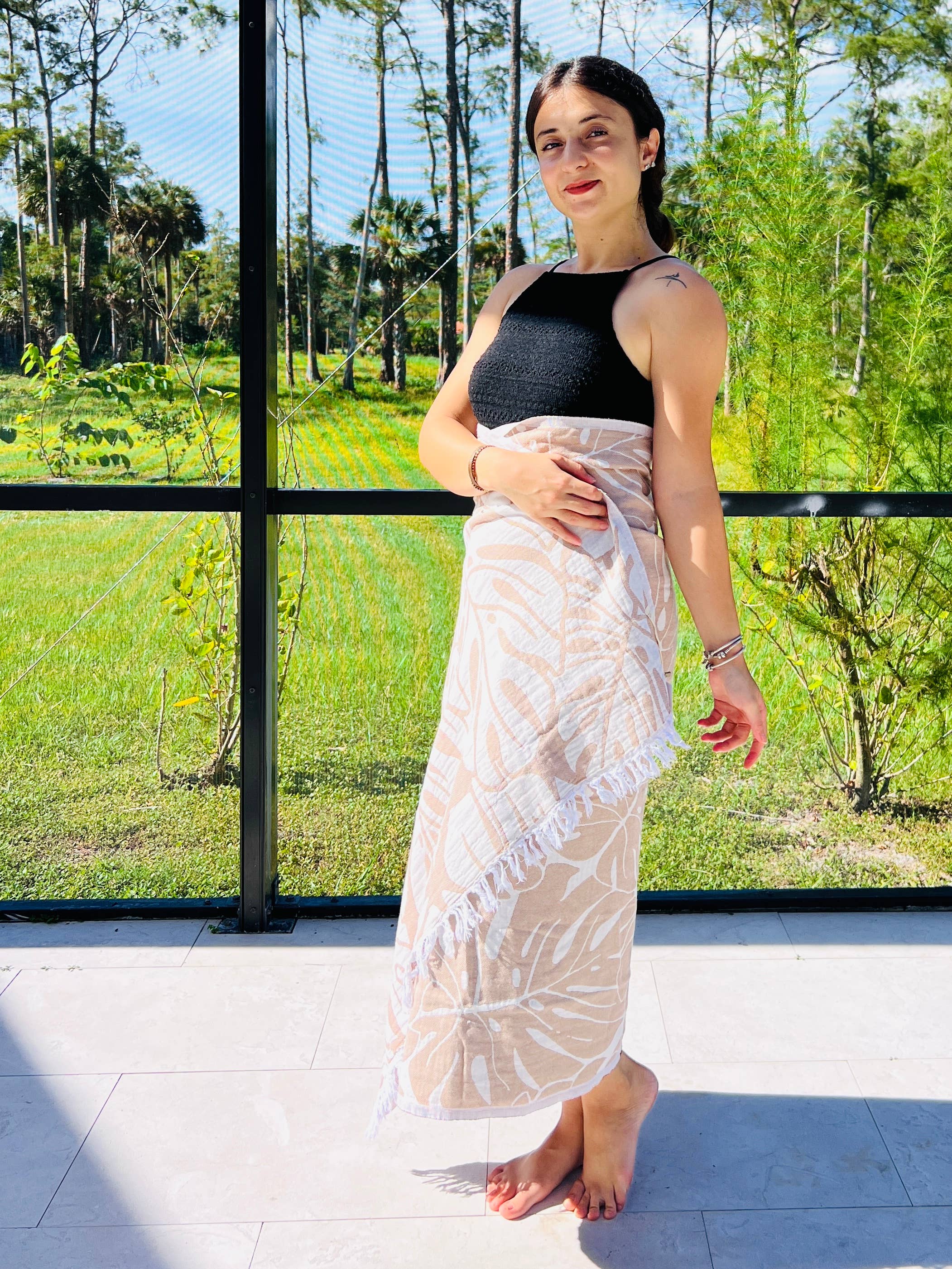 TurkanHome - Wholesale Throw Blanket - Botanical Turkish Towel, shawl, throw, baby blanket  (Beige)1