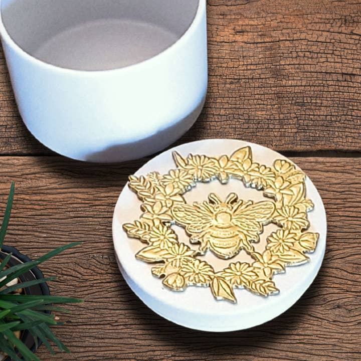 Bee and Wildflower Pewter Medallion Box - Handmade in USA for wholesale by Lucina K.