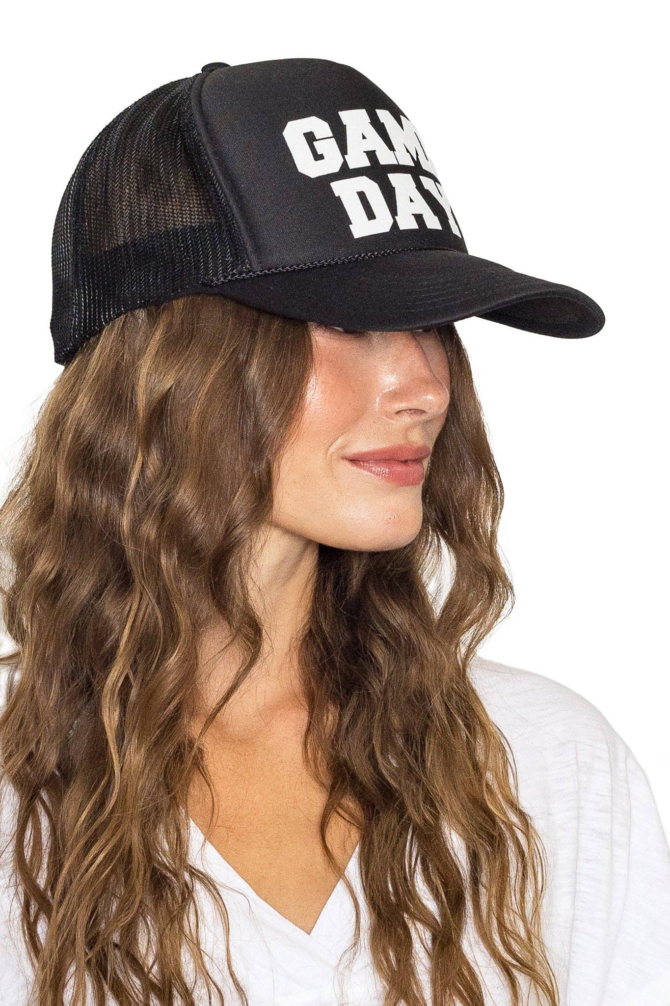 Game Day Trucker Hat in Black for wholesale on Faire4