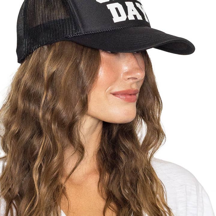 Game Day Trucker Hat in Black for wholesale on Faire4