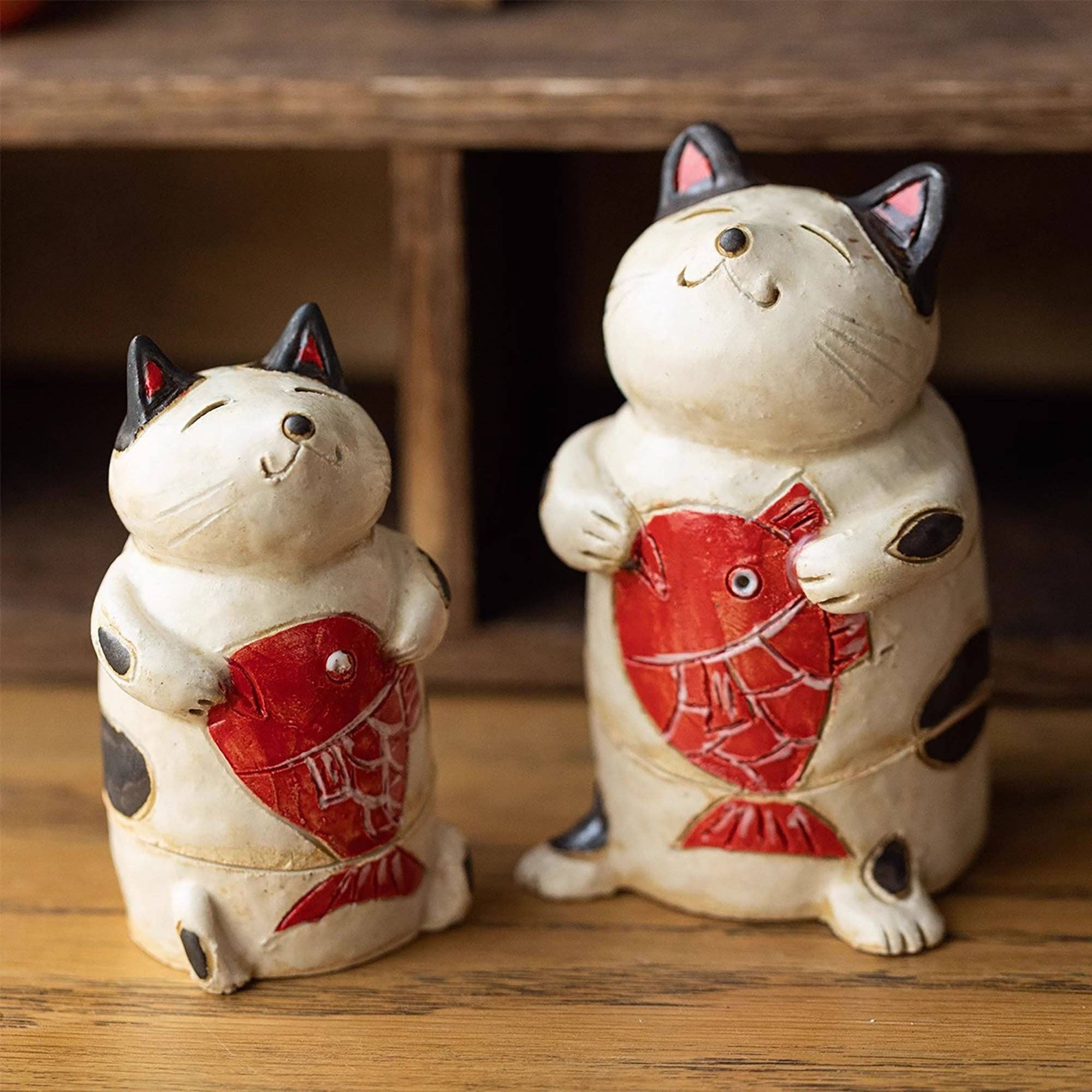 MinoCraft - Vente Porte-encens - Porte Encens en céramique rustique Maneki-neko et carpe Koi4