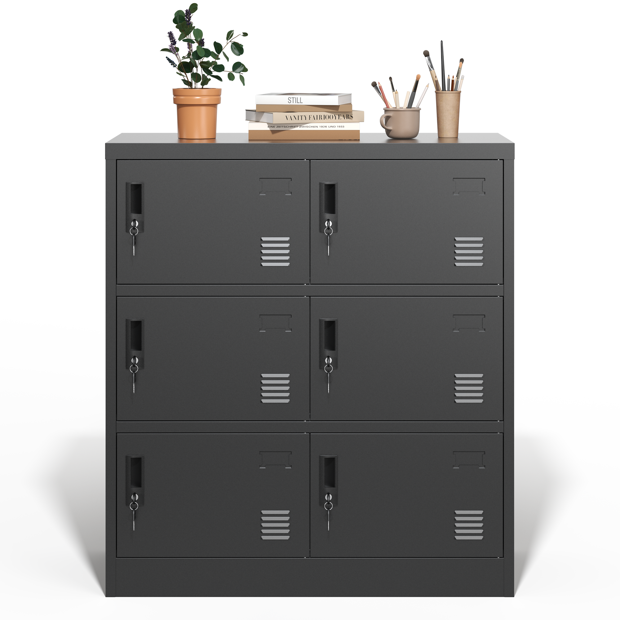 39F Inc. - Wholesale Cabinet - 6-Door Black Metal Storage Locker with Lock & Card Slot0