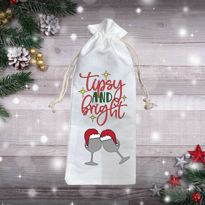 Tipsy and Bright Weihnachts-Wein-Geschenktüte, Flaschen-Geschenktüte für den Großhandel von Cacciatore’s Corner