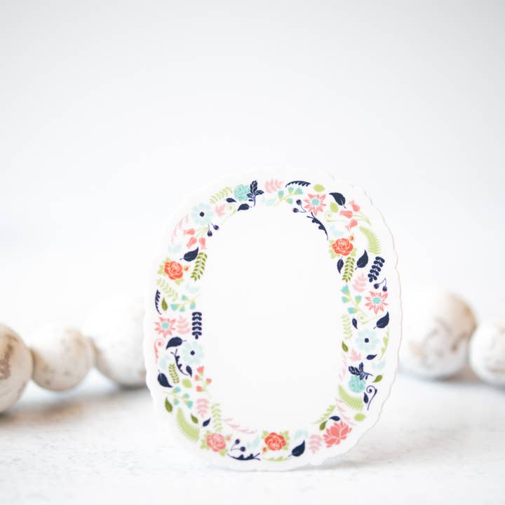 Floral Letter "O", White, Vinyl Sticker, 3x3 in. for wholesale by Savannah and James Co