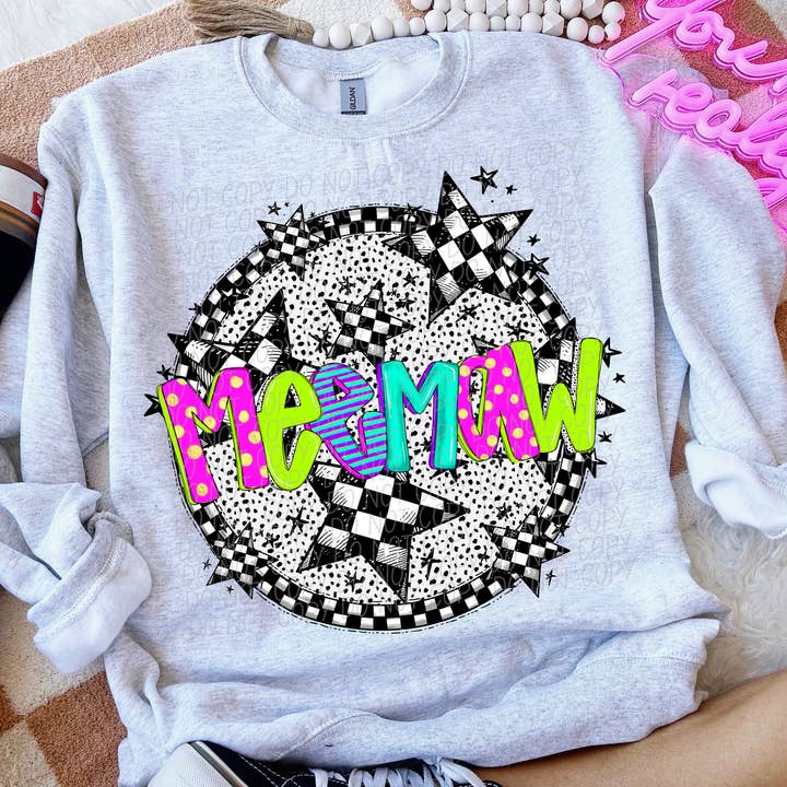 K and M Designs - Wholesale Sublimation Transfer - Meemaw Neon Checker DTF Transfer