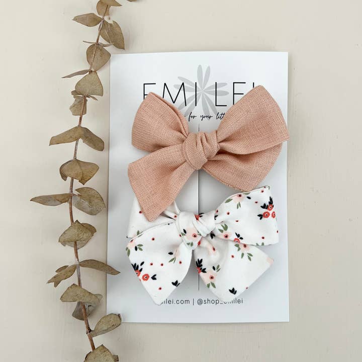 Alligator Clip Bow Set - Peach Floral for wholesale by Emi Lei