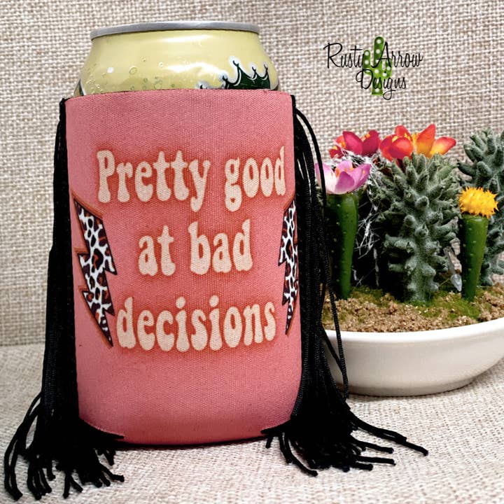 Regular Pink Pretty Bad Fringe Koozie for wholesale by RAD Wholesale