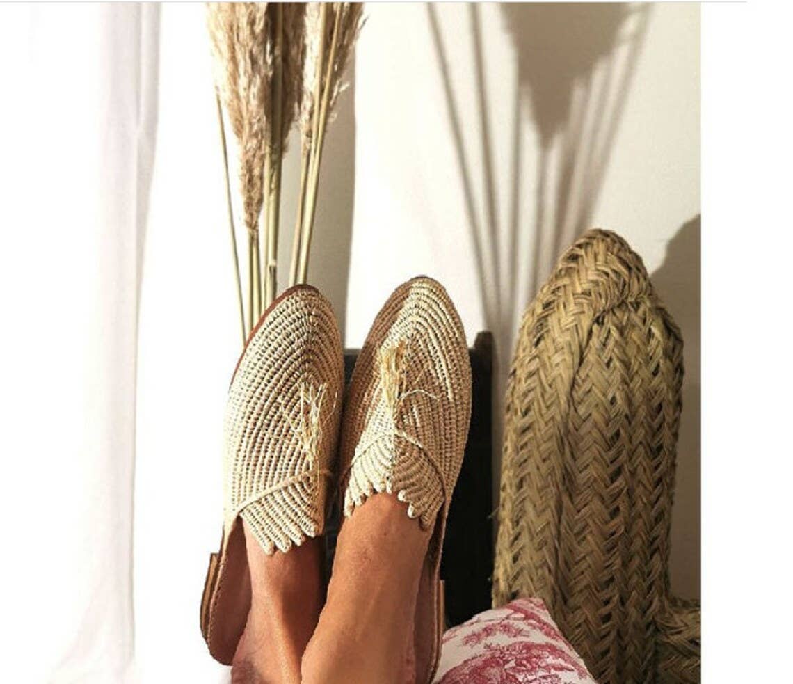 Berberparadise - Wholesale Slippers - Women's - Handmade Raffia Slippers with Genuine Leather Soles0