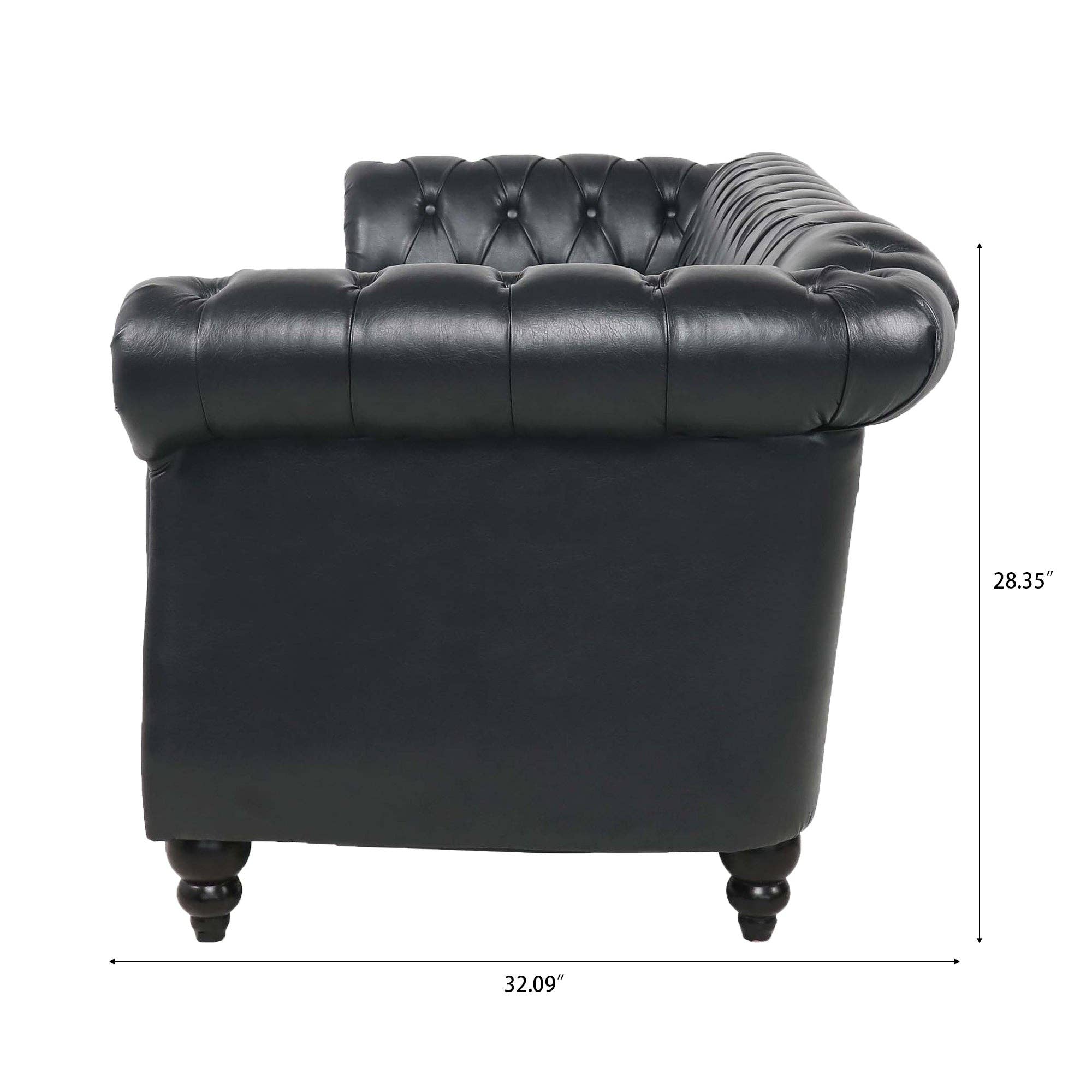 39F Inc. - Wholesale Chair - 84.65''BLACK PU Rolled Arm Chesterfield 3 Seater Sofa,6Color25