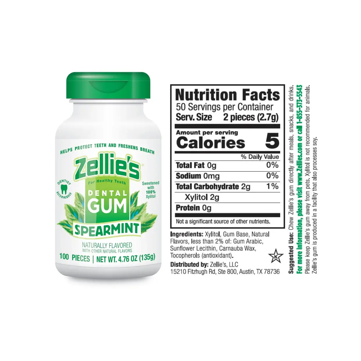 Zellie's - Wholesale Chewing Gum - Zellie's Xylitol Dental Gum - Spearmint 100ct Jar2