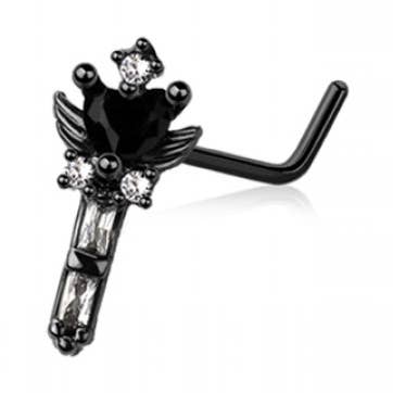 ANGEL HEART STAKE MULTI CZ 316L SURGICAL STEEL L-SHAPE NOSE for wholesale by CRAVE